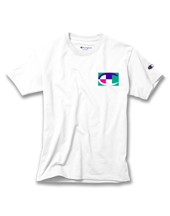 Champion Cotton Retro Colorblock Logos - Hvite T-Skjorte Gutt - Norge 120XFLYQO